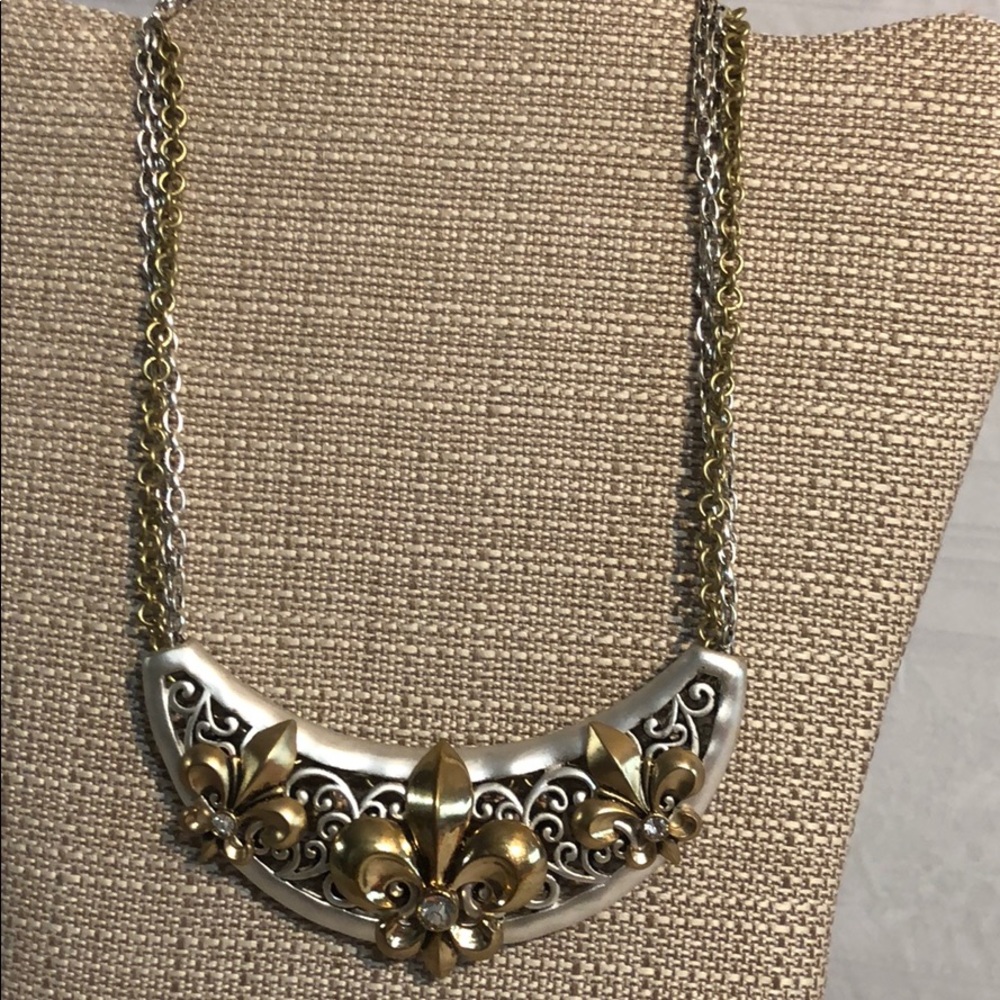 Silver and gold fleur de Lis necklace